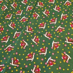 Christmas Gingerbread House Cotton Fabric Green Candy Stars Holiday 21x44"